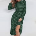 thumbnail image 5 of IROINNID Sales Semi Formal Dress for Women Long Sleeve A-Line Dress V-Neck Printing Dress Loose Dress,Green, 5 of 6