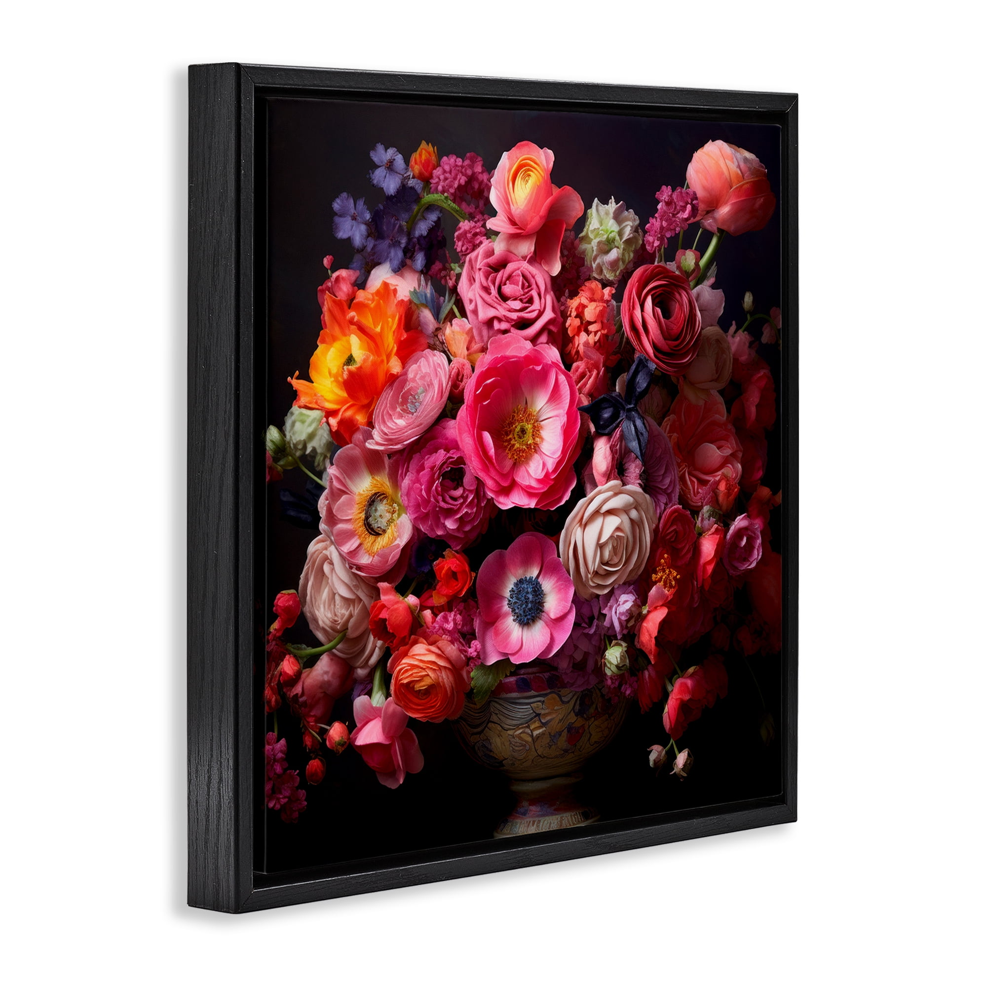 Stupell Industries Dark Full Bouquet Botanical & Floral Painting Black Floater Framed Art Print Wall Art, 18 x 18