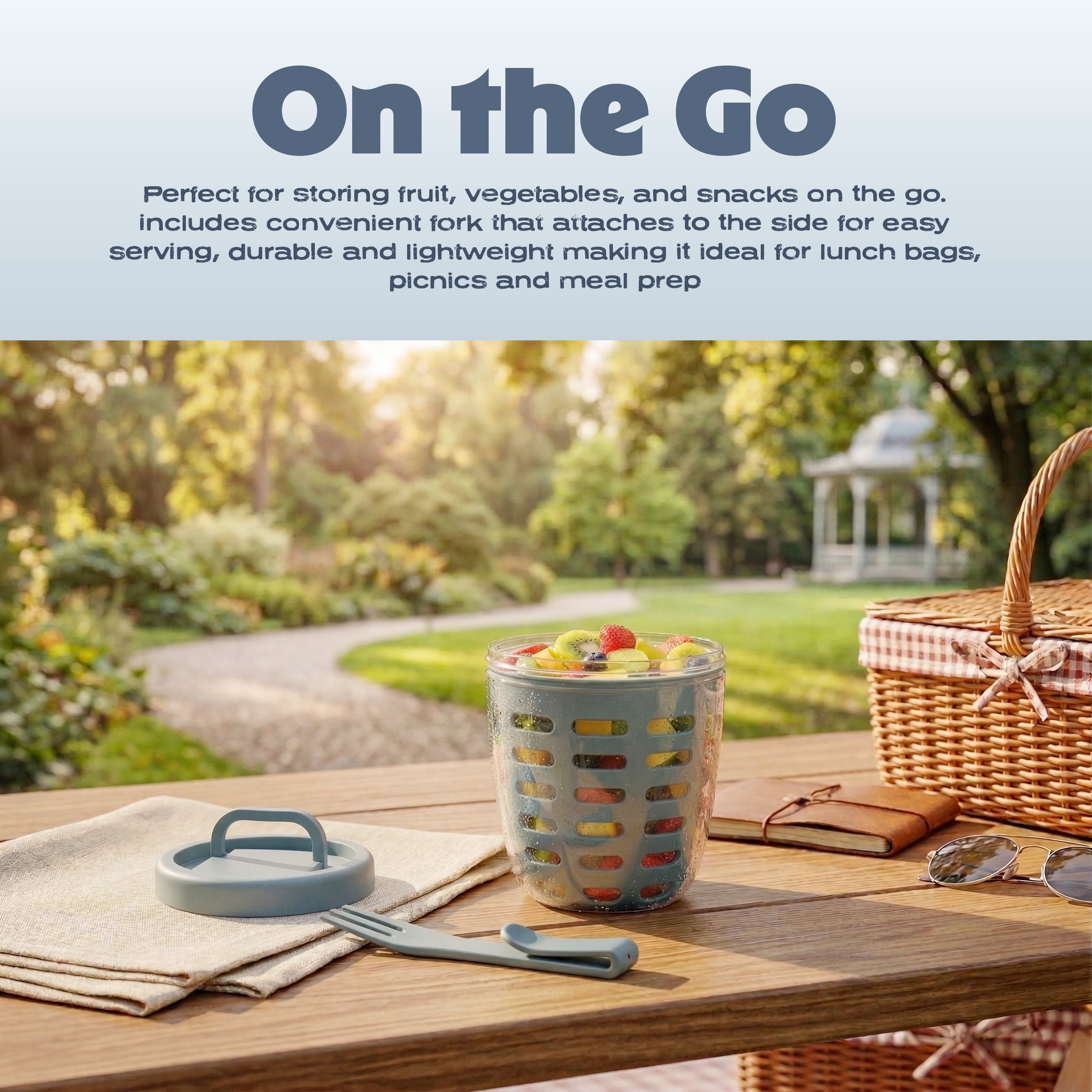 Cook with Color Berry Cup with Removable Colander and Fork, BPA-Free, Dishwasher Safe, Blue