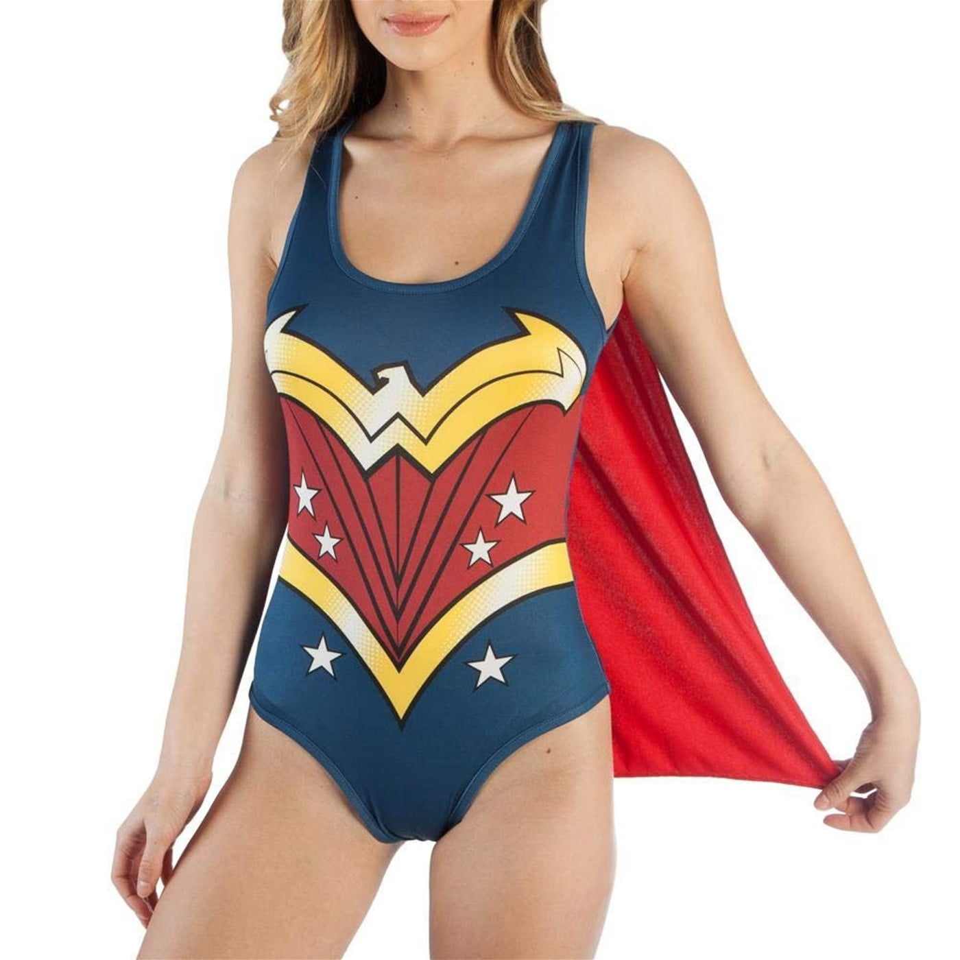 New Wonder Woman DC Originals Womens Costume Sizes S-L-XL-2XL Bodysuit w/Cape 