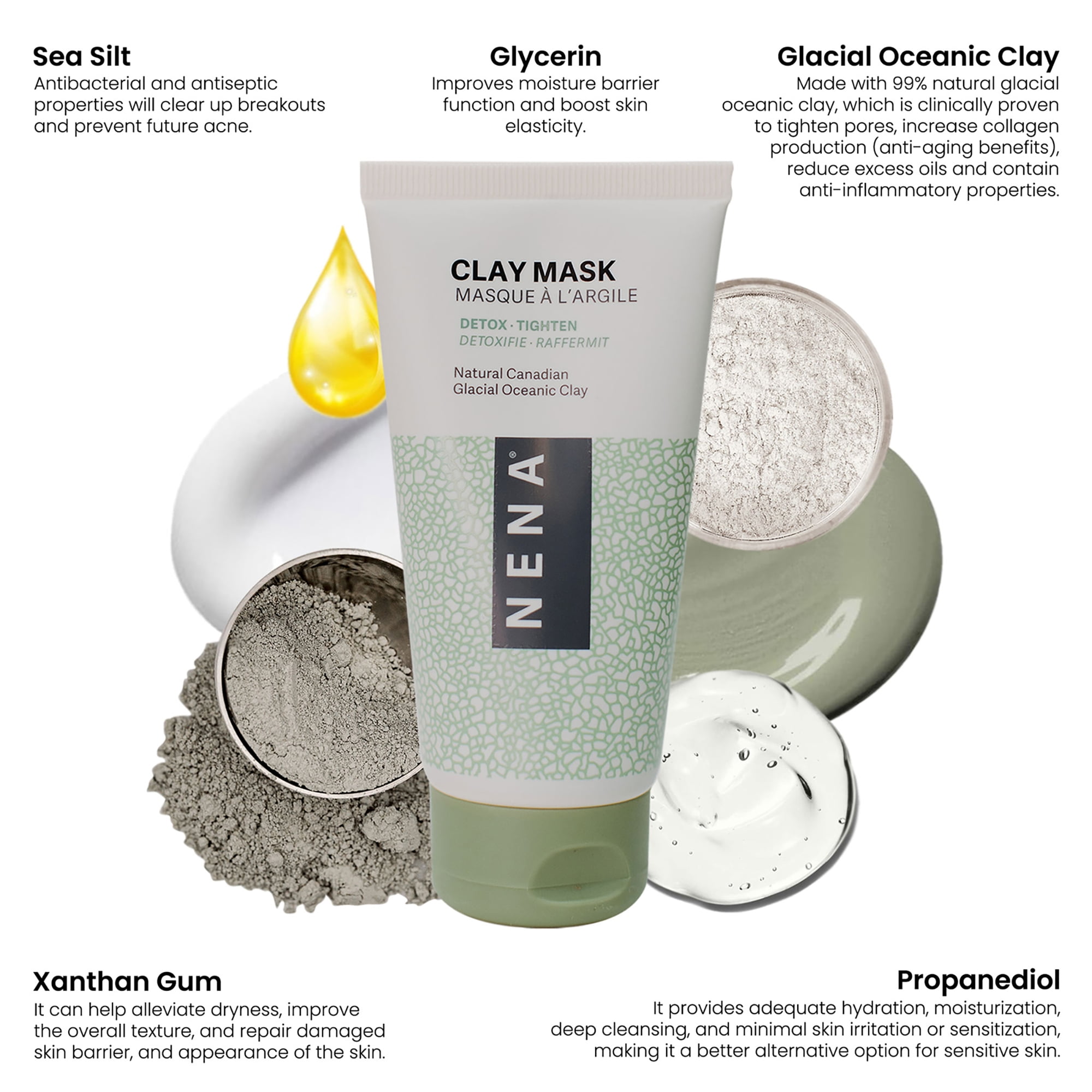 NENA Skincare Clay Mask, Glacial Oceanic Clay, Face Mask Skincare, 4.2 oz