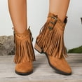 thumbnail image 2 of Shadoumai Women Tassel Western Booties Block Heel Suede Cowboy Ankle Boots Fringe Pointed Closed Toe V-Cut Stacked Heel On Short Boots Cowgirl Embroidered Retro, 2 of 9