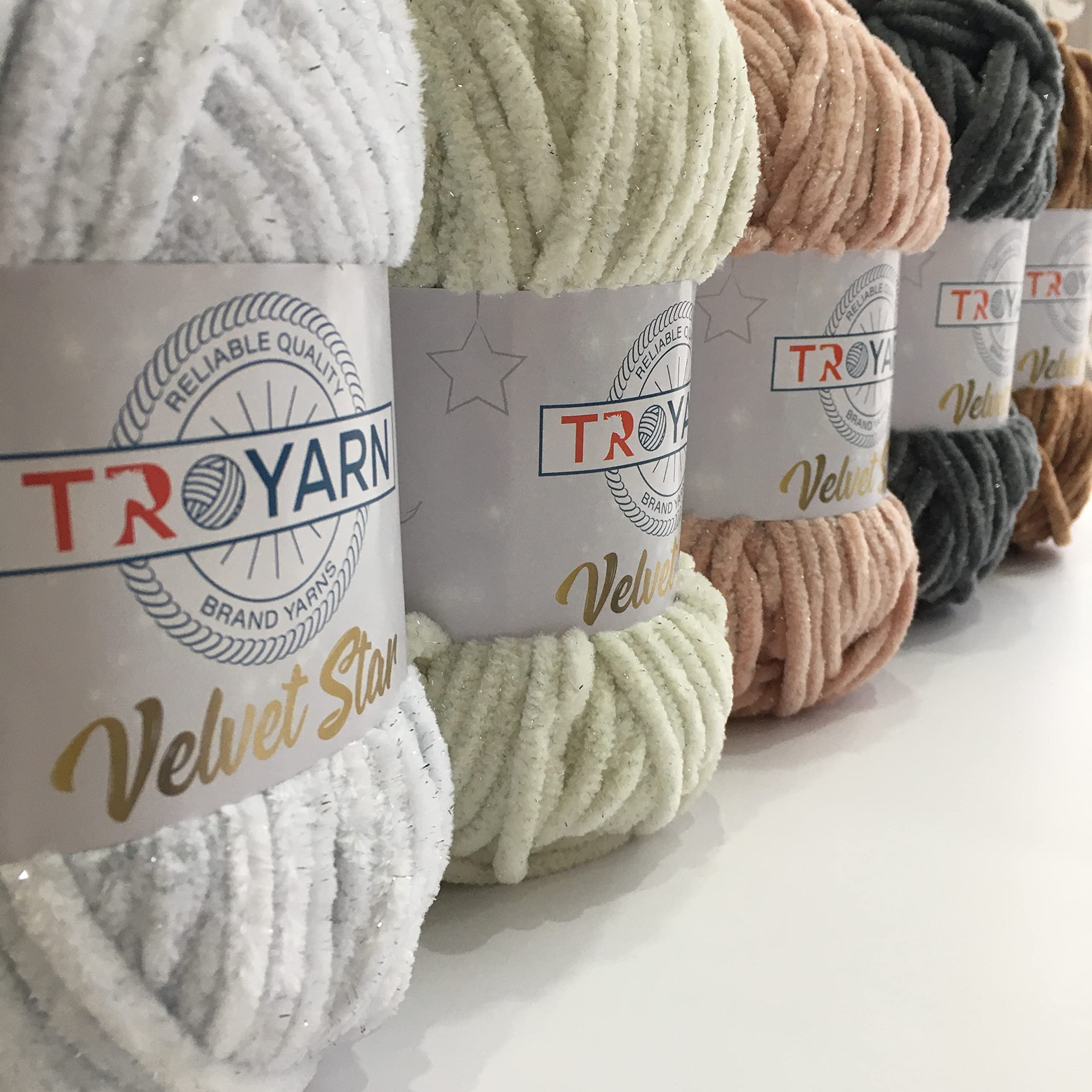 Troyarn Velvet Star (3- Skeins Pack) Silvery Glitter Chenille Baby Blanket Yarn Amigurumi Yarn for Crocheting and Knitting Super Bulky 3x100 gr (3x120 yds) (10401 - White, 3 Skein)
