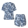 thumbnail image 5 of Lsque Blue Paisley Pattern Vintage Women's Short-Sleeved Pajama Set - 2 Piece Soft and Lightweight Sleepwear Set-X-Large, 5 of 9