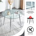 thumbnail image 3 of Minimalist Glass Dining Table Set for 4, 51in Smooth Clean Glass Kitchen Table Set with Silver Metal Legs, PU, 5 Pieces Round Dinette Table Set, 3 of 10