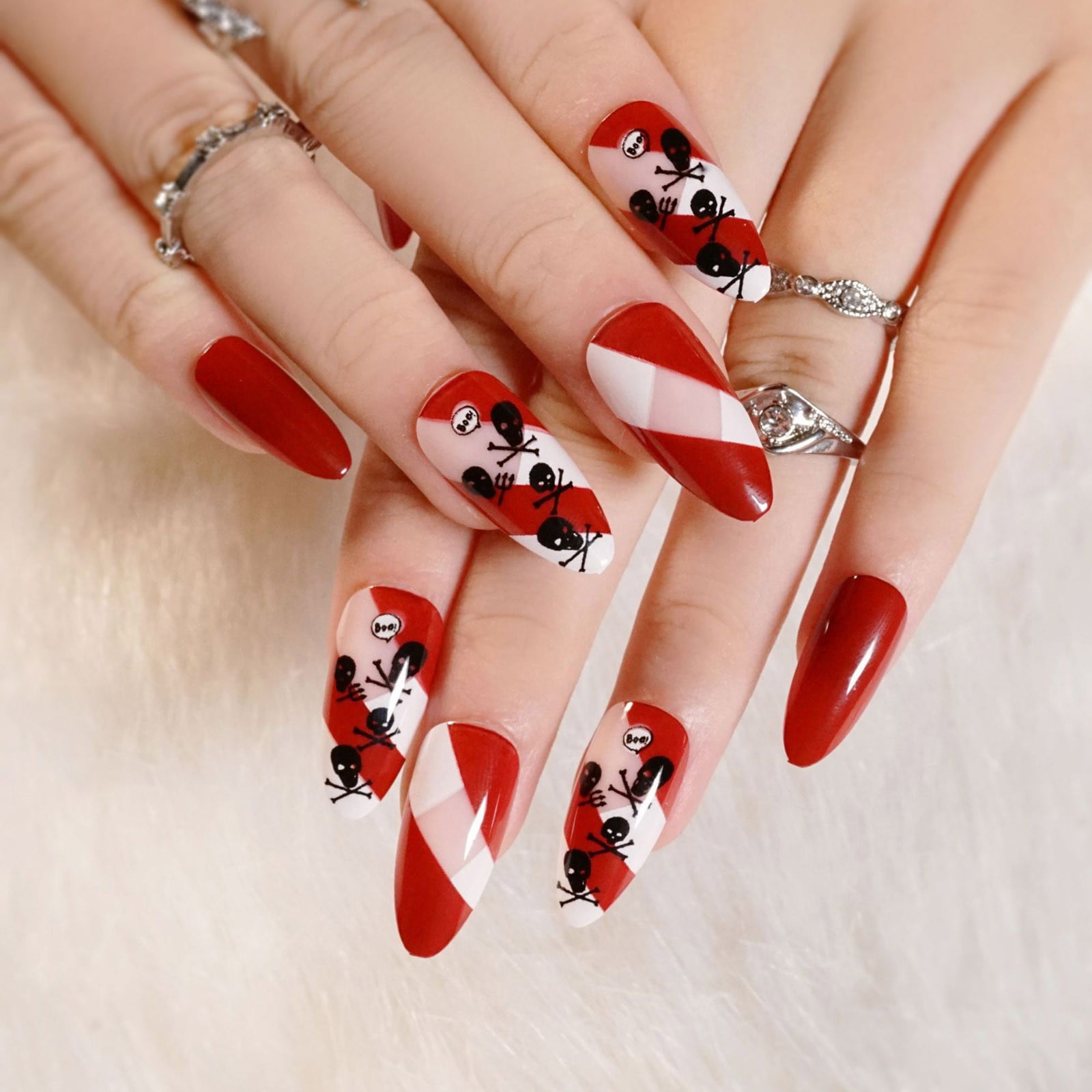 Mchoice 24 Pieces Halloween Nail Art Reusable Nail Stickers Coffin Nails Fake Nails Acrylic Nails And For Women Girls On Clearance Walmart Com walmart