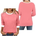 thumbnail image 2 of fatyb 3/4 Sleeve Tops for Women Crew Neck Color Block T Shirts Comfort Blouses Summer Casual Loose Tee, 2 of 7