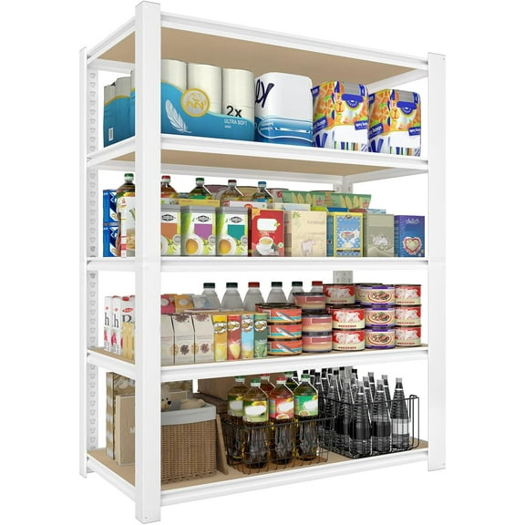 PrimeZone 28" W x 12" D x 59" H Closet Storage Shelves - 5 Tier White Metal Connector Shelving, Adjustable Heavy Duty Garage Shelves, Utility Rack Organizer Shelf for Kitchen Pantry Closet Garage