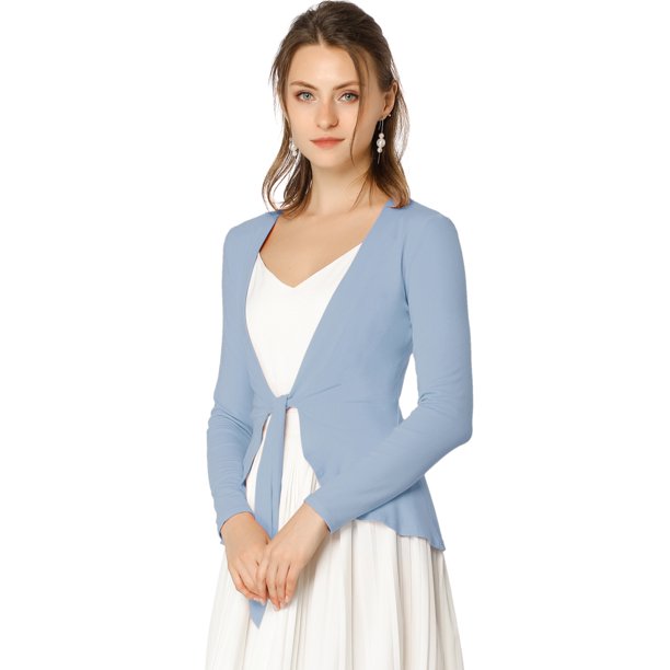 AllegK Cardigan Dobladillo Rizado RebeDe Punto Frente De CorbaPaMujeres Azul claro S