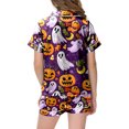 thumbnail image 5 of NIEWTR Girls Pajamas Halloween Cartoon Print Short Sleeve Lapel Cute Top and Shorts Pjs for Kids Breathable Soft Fashion Nightwear Casual Daily Wear, 5 of 5