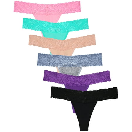 

Lyacmy Sexy Lace Thongs for Women 6Pack Ladies T Back Thong and G String Women Thong Underwear See Through Lace Flower Seamless Thong Panties for Women