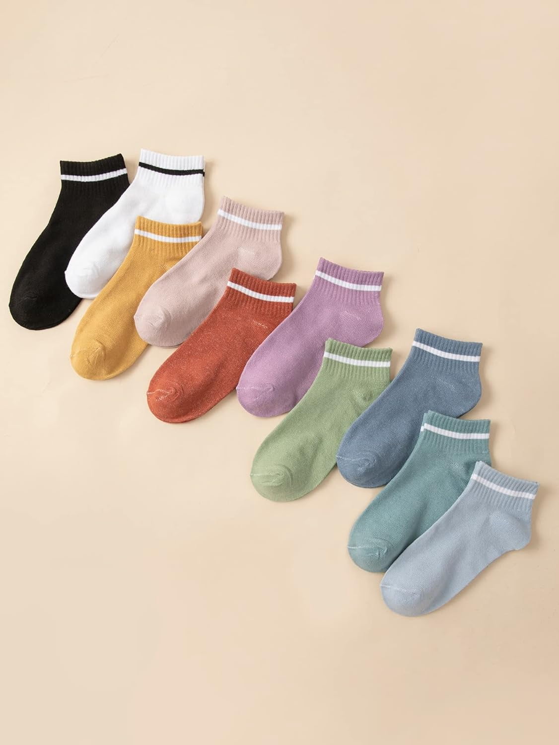 CoCozhu Women's 10 Pairs Vintage Striped Ankle Socks Athletic Sport Casual Crew Socks