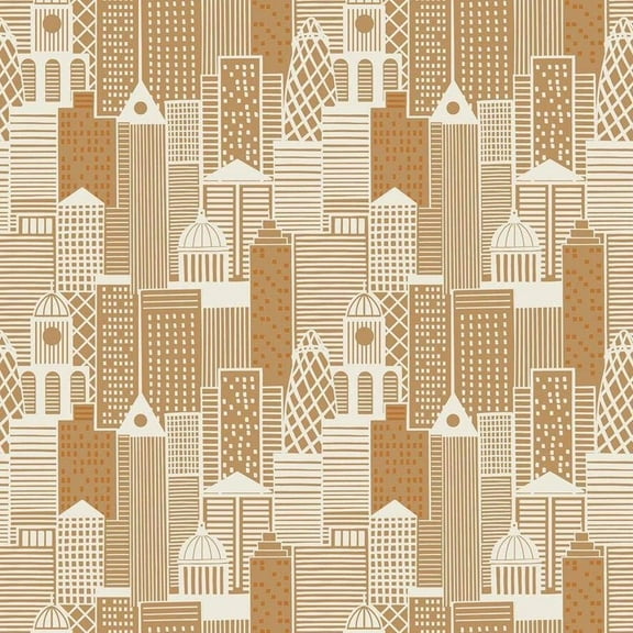 Lewis & Irene City Buildings Skyscrapers Copper/White 100% Cotton Fabric sold by the yard