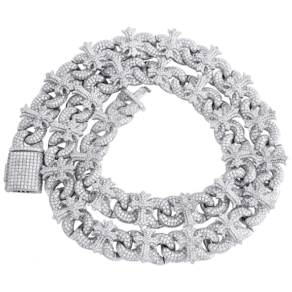 .925 Sterling Silver Moissanite Unisex 15mm Infinity Cross Cuban 22" Chain 35 CT