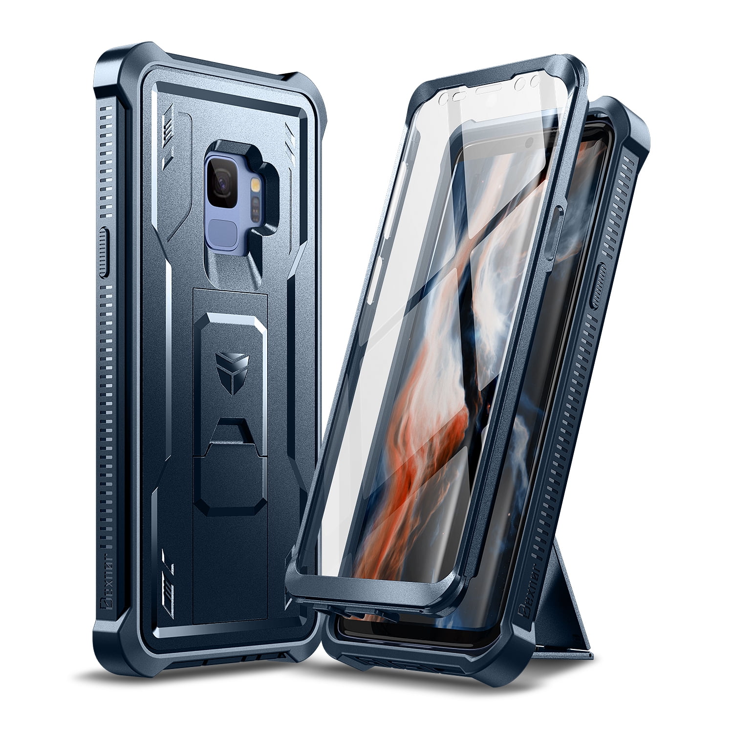 Dexnor for Samsung Galaxy S9 Case, [Built in Screen Protector and Kickstand] Heavy Duty Military Grade Protection Shockproof Protective Cover for Samsung Galaxy S9 Blue