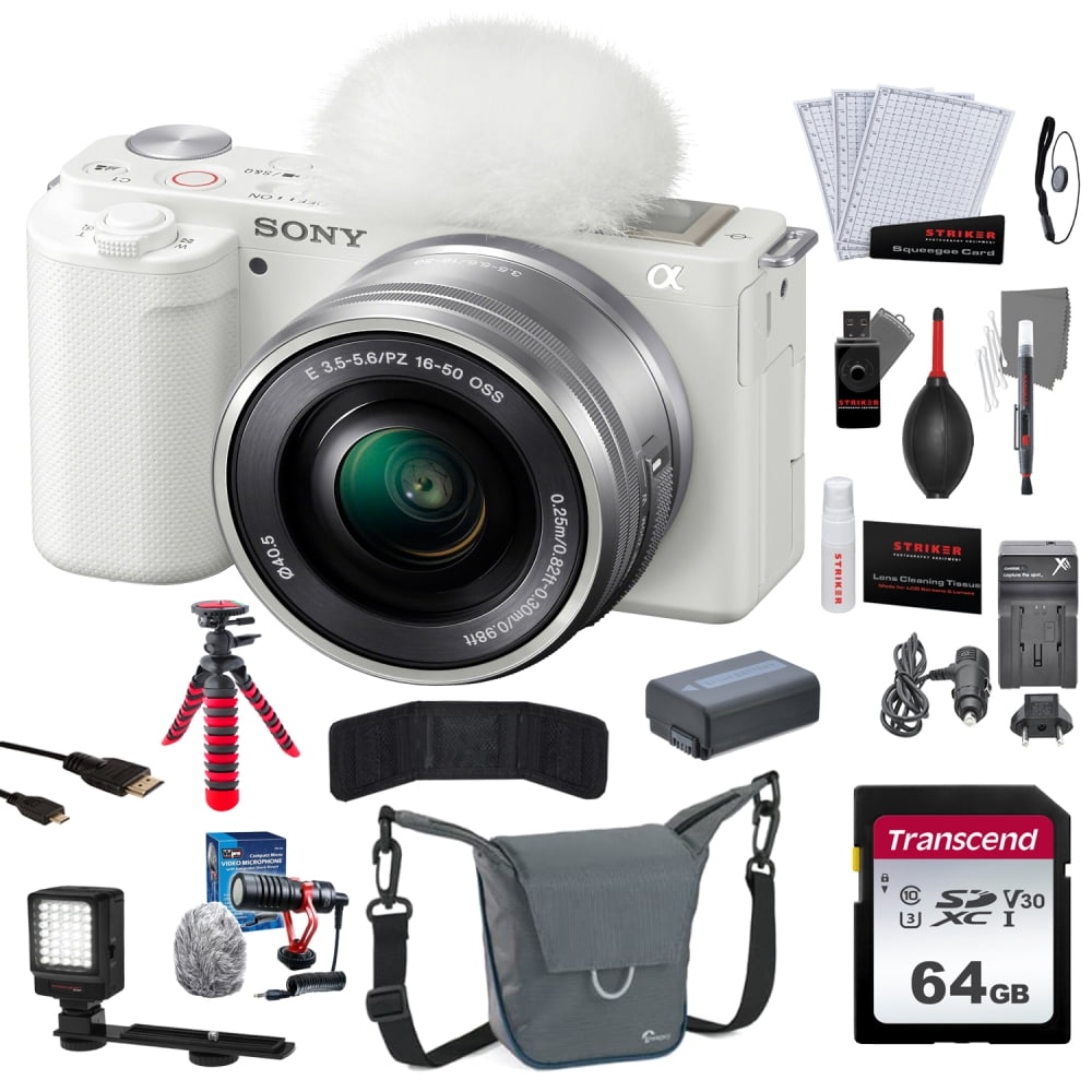 Sony ZVE10 Mirrorless Camera 1650mm Lens White Bundle with Micro