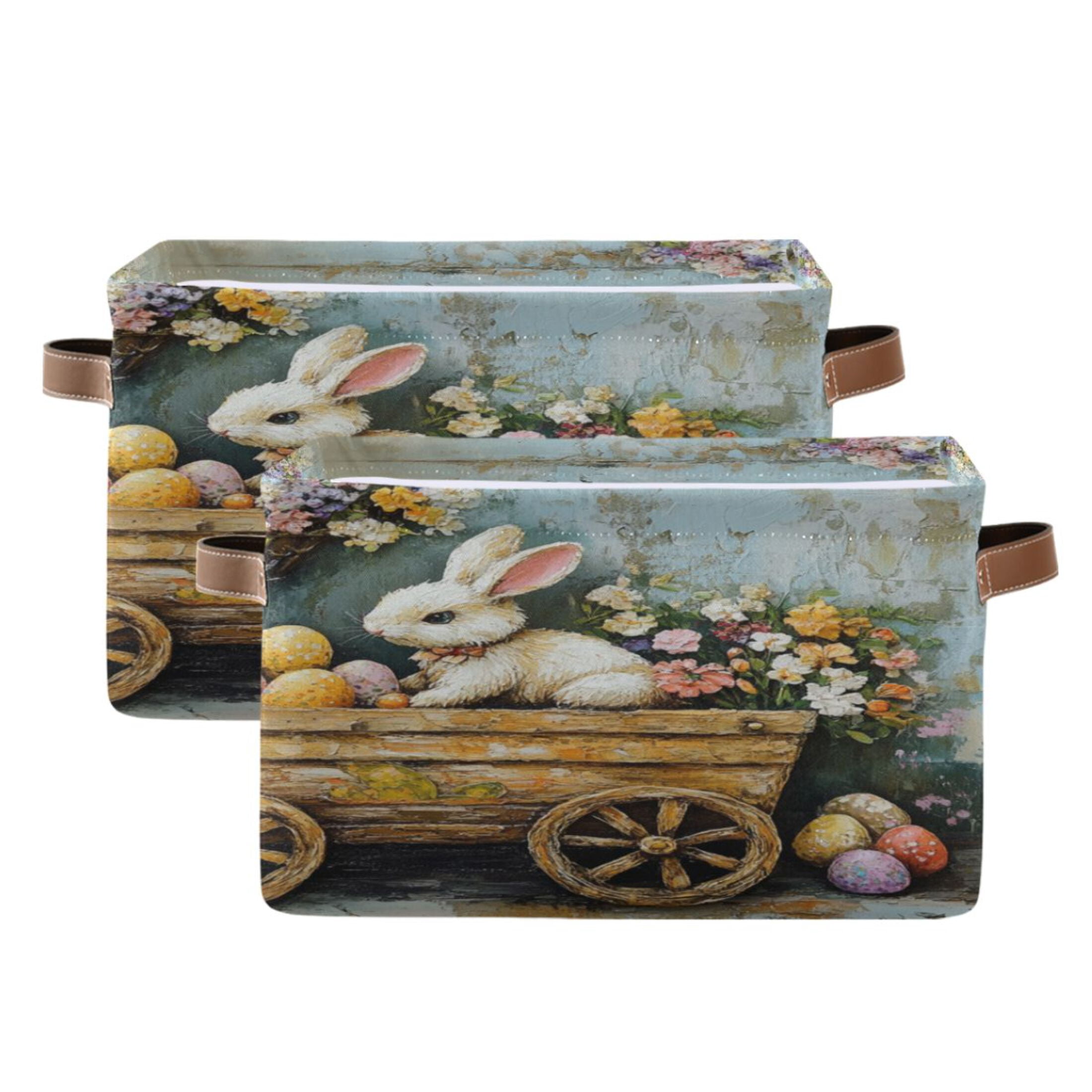 Square Storage Basket 14.2*10.2*8.3 Inch One Sizex2 Shelf Basket Open Home Storage Bins Bedroom Storage Basket Closet Storage Stylish Decor Easter Painting Bunny