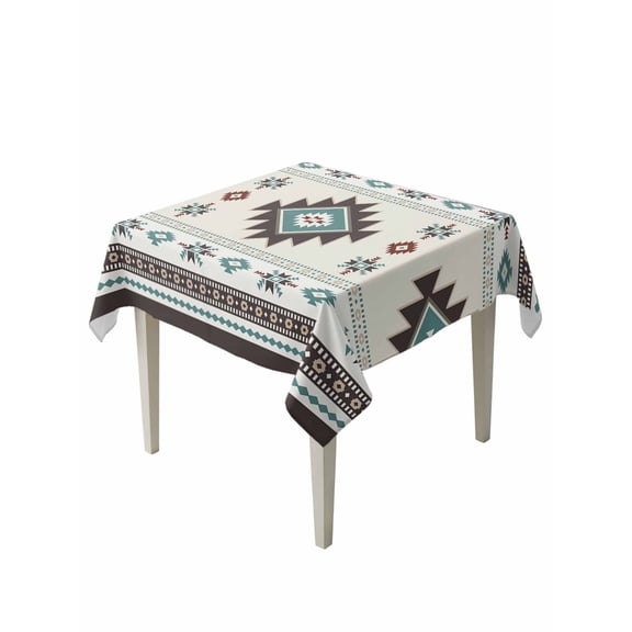 Southwest Ethnic Table Cloth, Boho Aztec Tribal Abstract Aesthetic Waterproof Tablecloth for Square Tables, Reusable Washable Fabric Table Cover for Restaurant Kitchen Dining Tables 54"x54"