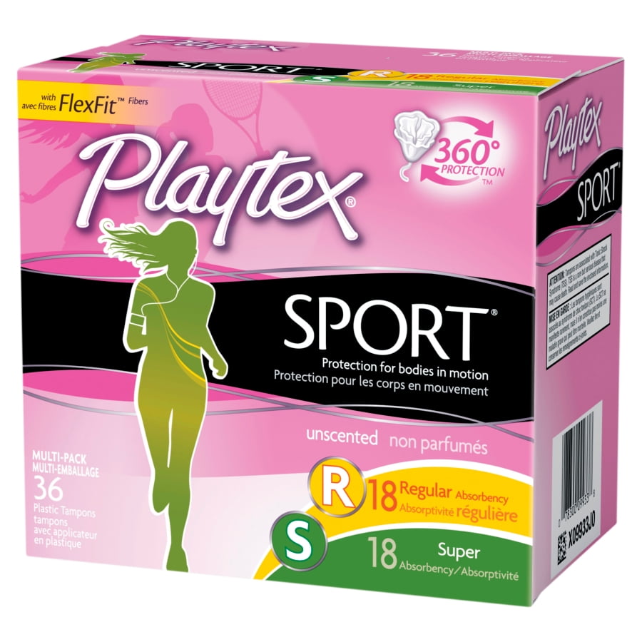 Playtex Sport Plastic Tampons, Unscented, Regular/Super, 36 Ct