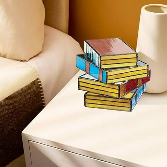 Boreal Craft Night Lights Plug into Wall Night Light Bulbs Happy 21st Birthday Decorations Stained Glass Stacked Book Lamp Stacked Glass Lamp LED Book Lamp Cute Bedside Table Lamp Reading Corner