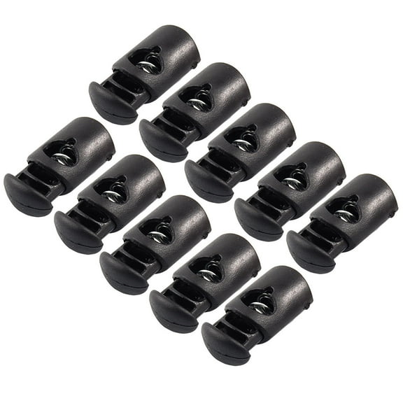 Unique Bargains Plastic 4.5mm Dia Cylindrical Spring Clip Cord Locks Stopper Toggle Backpack Black 10pcs
