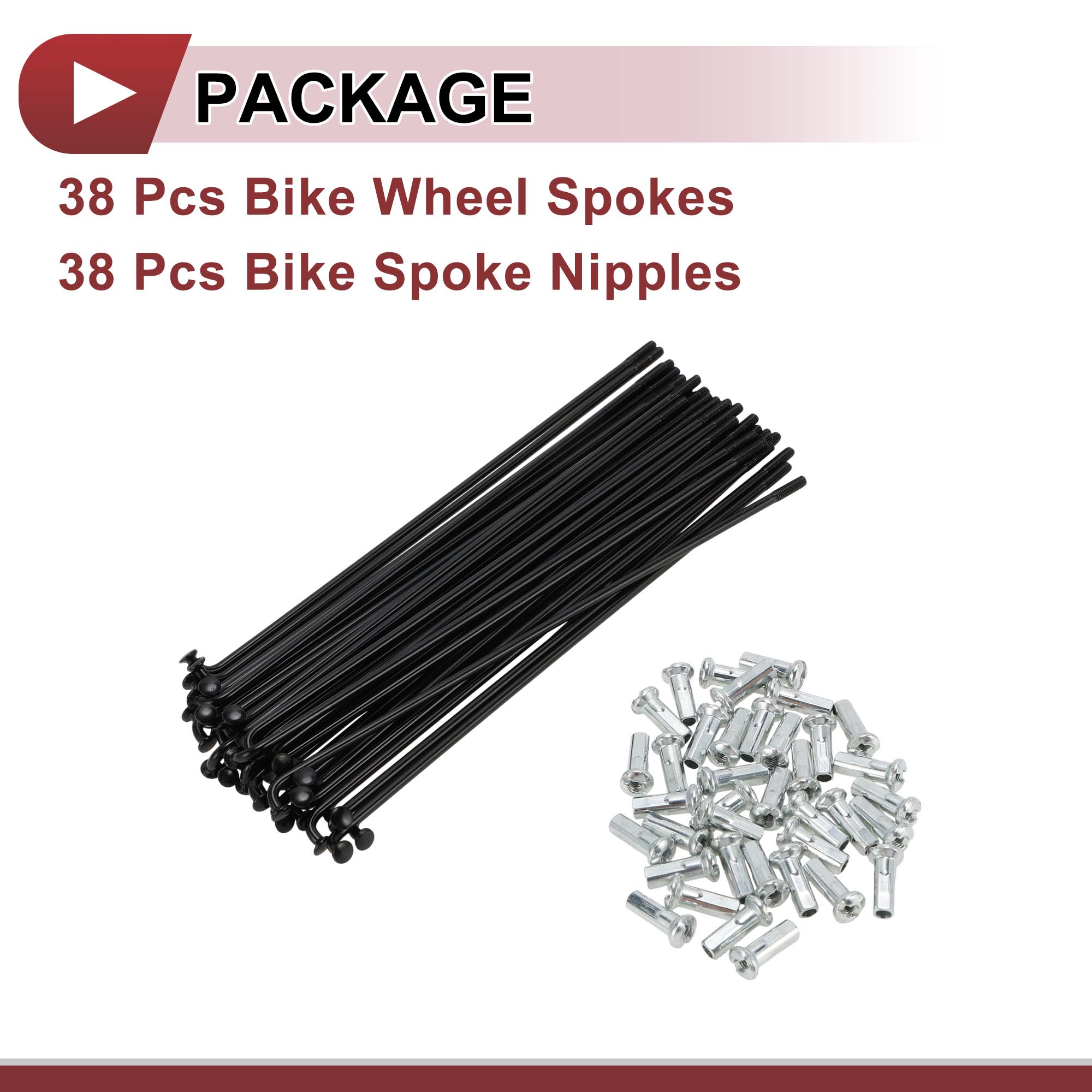 Unique Bargains 38Pcs 13G Bicycle Spokes Bike Wheel Spoke Carbon Steel Black 5.28"