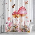 thumbnail image 2 of Pink Mushroom Shower Curtain for Bathroom, Retro Flowers Butterfly Moon Watercolor Waterproof Cloth Fabric Bathroom Accessories Set with 12 Rust Proof Plastic Hooks, 72"x72", 2 of 9