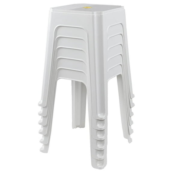 6-Pack 18.7 inch Height Home Plastic Stool, Square Portable Stackable Plastic Seat Stool, White