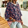 thumbnail image 4 of Women Casual Hooded Sweatshirt 3/4 Sleeve Floral Pattern Oversized Pullover Loose Fit Drawstring Hoodie Trendy Travel And Going Out Pullover Tops, 4 of 6