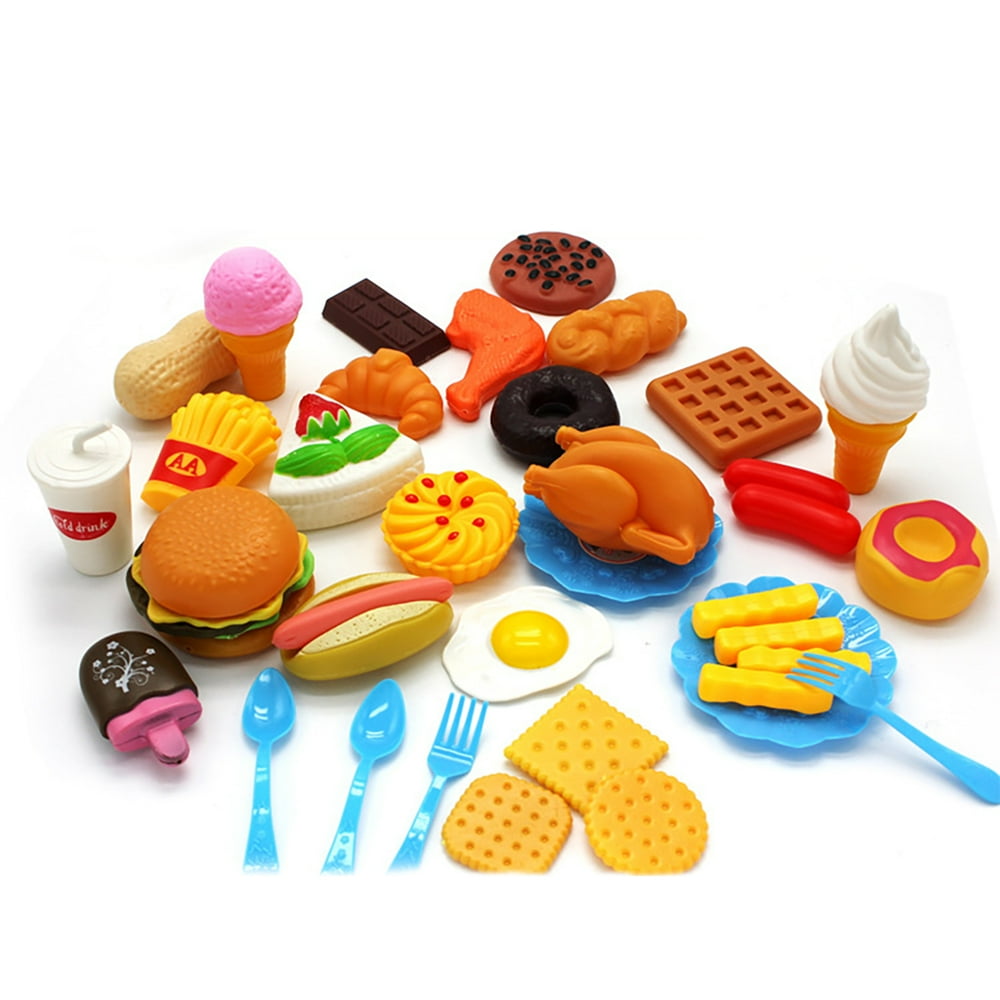 34pcs Pretend Toy Play Fast Food Mini Hamburg French Fries Hot Dog Ice