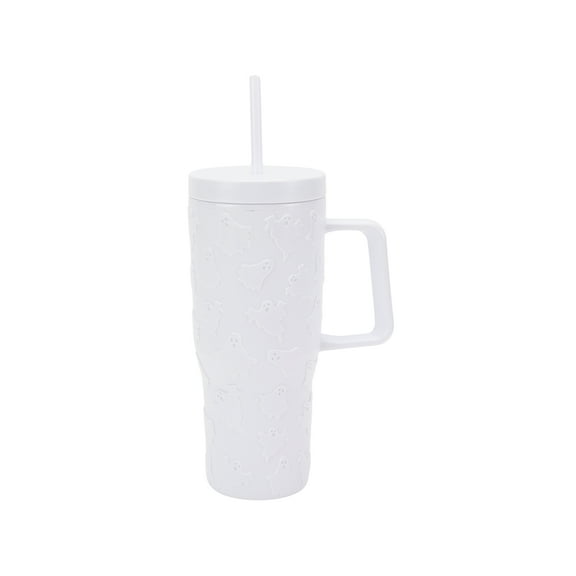 Way To Celebrate 30 Ounce Acrylic Double Wall Embossed Ghost Tumbler with Straw and Handle, White