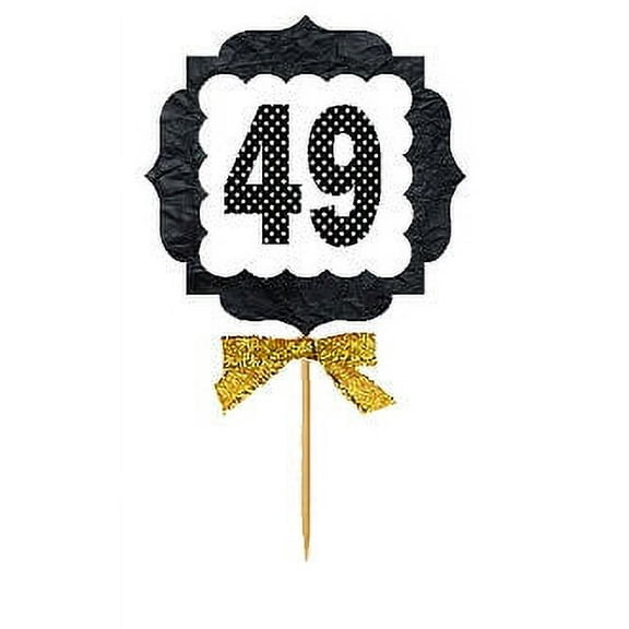 49th Birthday / Anniversary Gold Ribbon Hand Crafted Novelty Cupcake Decoration Toppers / Picks -12ct