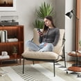 thumbnail image 4 of Techmilly Modern Accent Chairs Reading Chairs Set of 2, Beige Sling Accent Chairs with Cushionsfor Living Room, Black Metal Armchair for Reading Room Office Apartment, White Beige Linen, 4 of 10