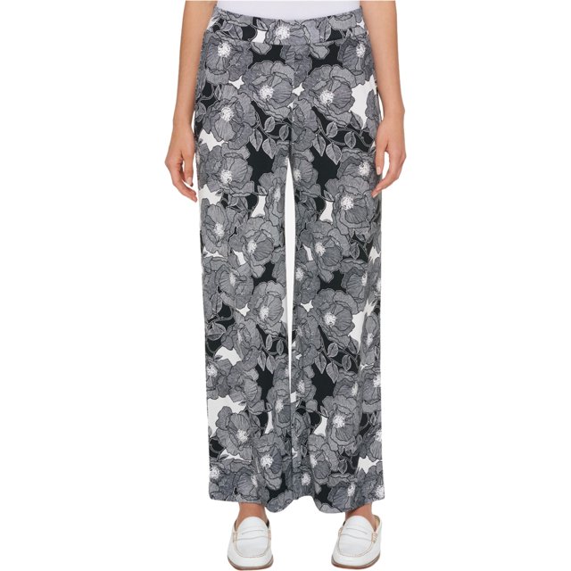 Tommy Hilfiger Pantalones de pierna ancha casuales florales para mujer, negro, grande Tommy Hilfiger Pierna ancha