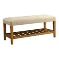 thumbnail image 3 of Knubmt Wood Frame Padded Seat Bench with Bottom Shelf, Perfect for Living Room, Bedroom, Dining Room, Beige + Brown, 3 of 5