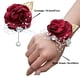 thumbnail image 2 of Ramillete de muñeca y boutonniere de color rojo burdeos para novia, rosa, flor de mano para dama de honor para boda, 2 of 5