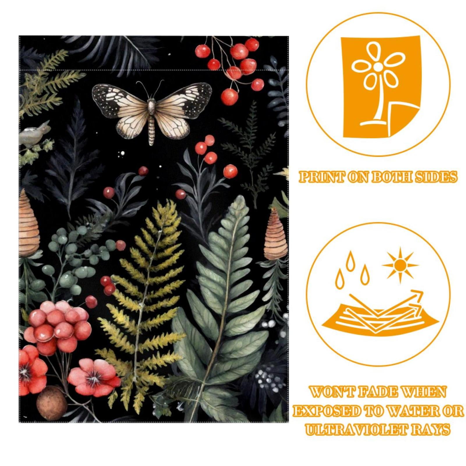 Natural Fir Branches Berries Flowers and Fern Double Sided Garden Flag Decorative Weather Resistant Yard Flag, Large DIY Vertical Flag for Farmhouse Patio Lawn, 28x40 Inch