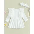 thumbnail image 4 of Bagilaanoe Toddler Baby Girl Fall Dress Ribbed Long Sleeves A-line Princess Dresses Headband 3M 6M 9M 12M 18M 24M 3T Infant Autume Casual Sundress, 4 of 8