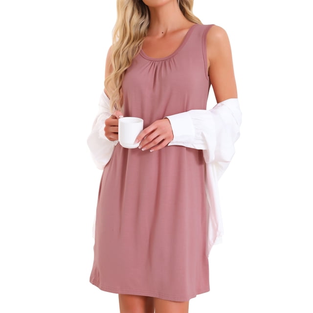 CAMISETA DE NOCHE SIN MANGAS PARA MUJER INSPIRADA EN CHIC, CAMISAS DE SUEÑO, NOCHE CON PLIEGUES, CAMISÓN DE CUELLO REDONDO, TANK DRESS XL LOTO ROSA