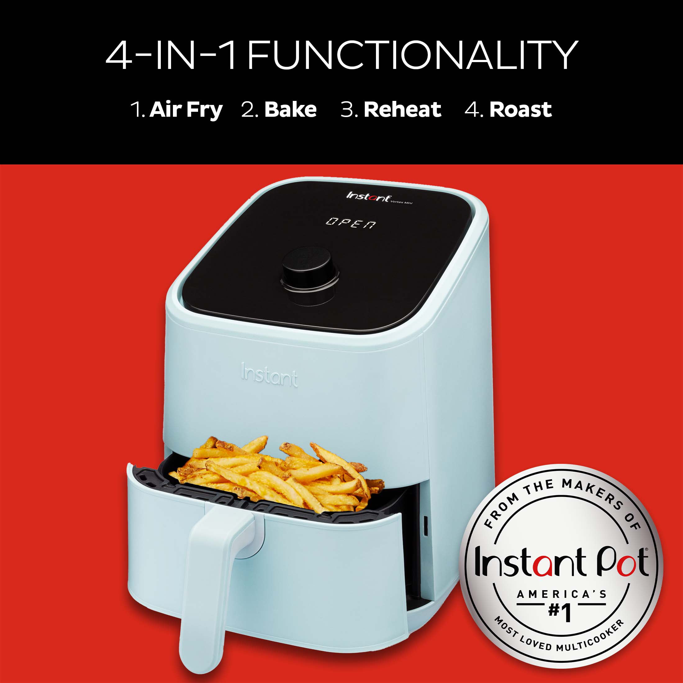Instant Brands  Mini 2-Quart 4-In-1 Air Fryer Red NEW 