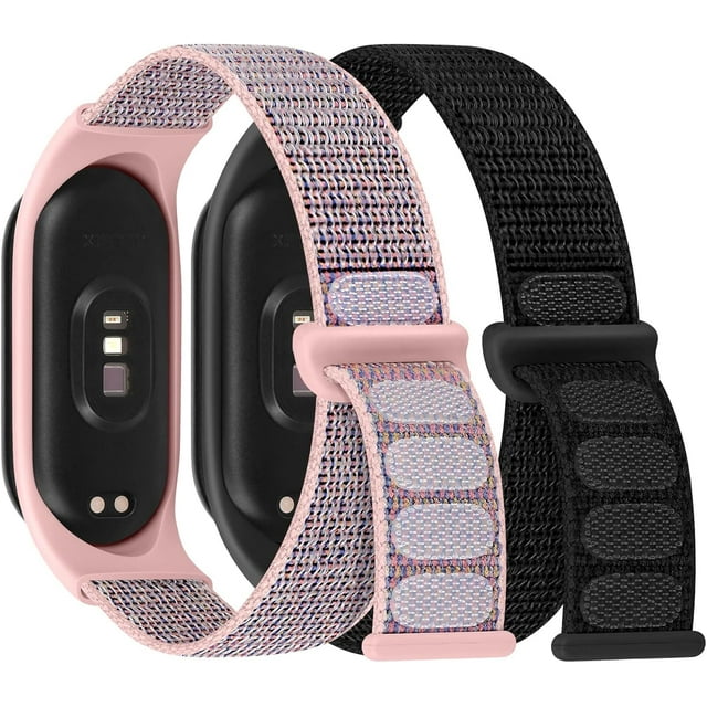 KOMI 2 Pack Boucle Solo Sangle en Nylon Compatible avec Xiaomi Mi Band 6 5 4 3/Amazfit Band 5 Sangles, Bande de Remplacement Sportive Douce Réglable Colorée pour Xiaomi Mi Band 6 5 (NFC) pour Hommes Femmes