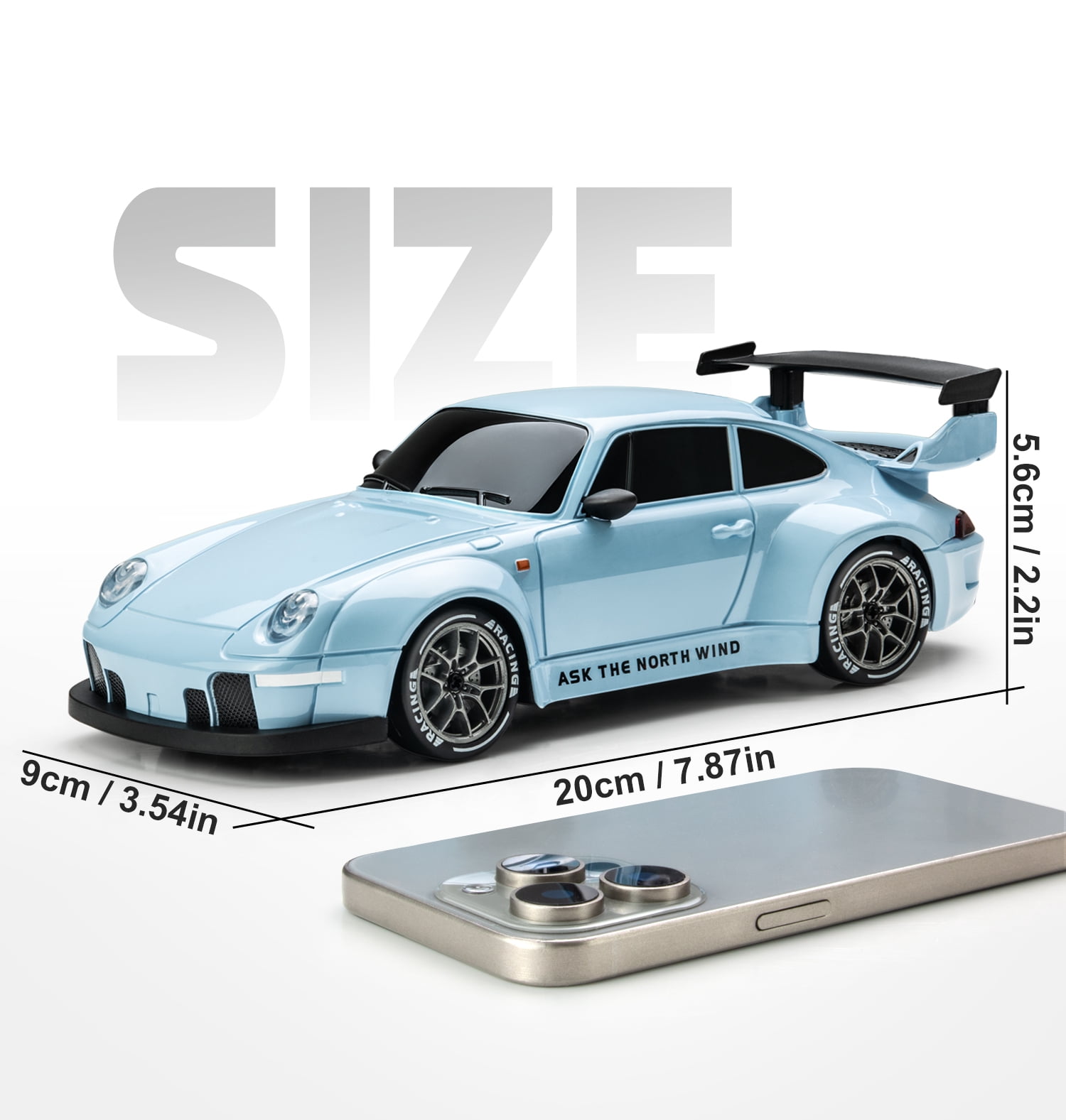 1:24 4WD RC Drift Car, 2.4G Remote Control High-Speed Racing Sports Toy with LED Lights & Tire Roadblocks, 20KM/H Top Speed, Blue