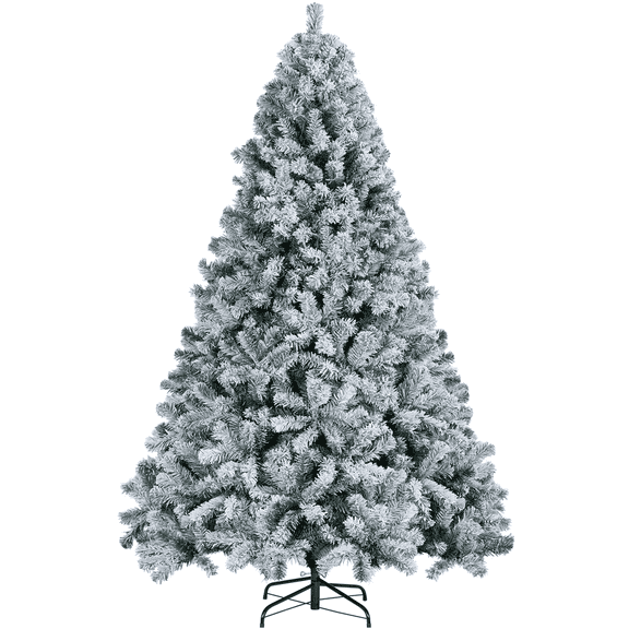 Yaheetech Green Unlit Spruce Snow Hinged Flocked Artificial Christmas Tree, with Foldable Metal Stand including PVC Tips 7.5'