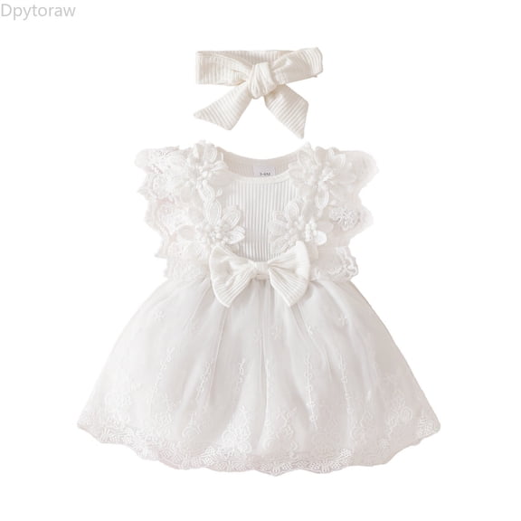 Dpytoraw Baby Girl Flower Dress Summer Tutu Boho Princess Wedding Birthday Party Dresses For Infant Girls 0 18 Months Girls Summer Sleeveless Dresses,White Size 6-12 Months