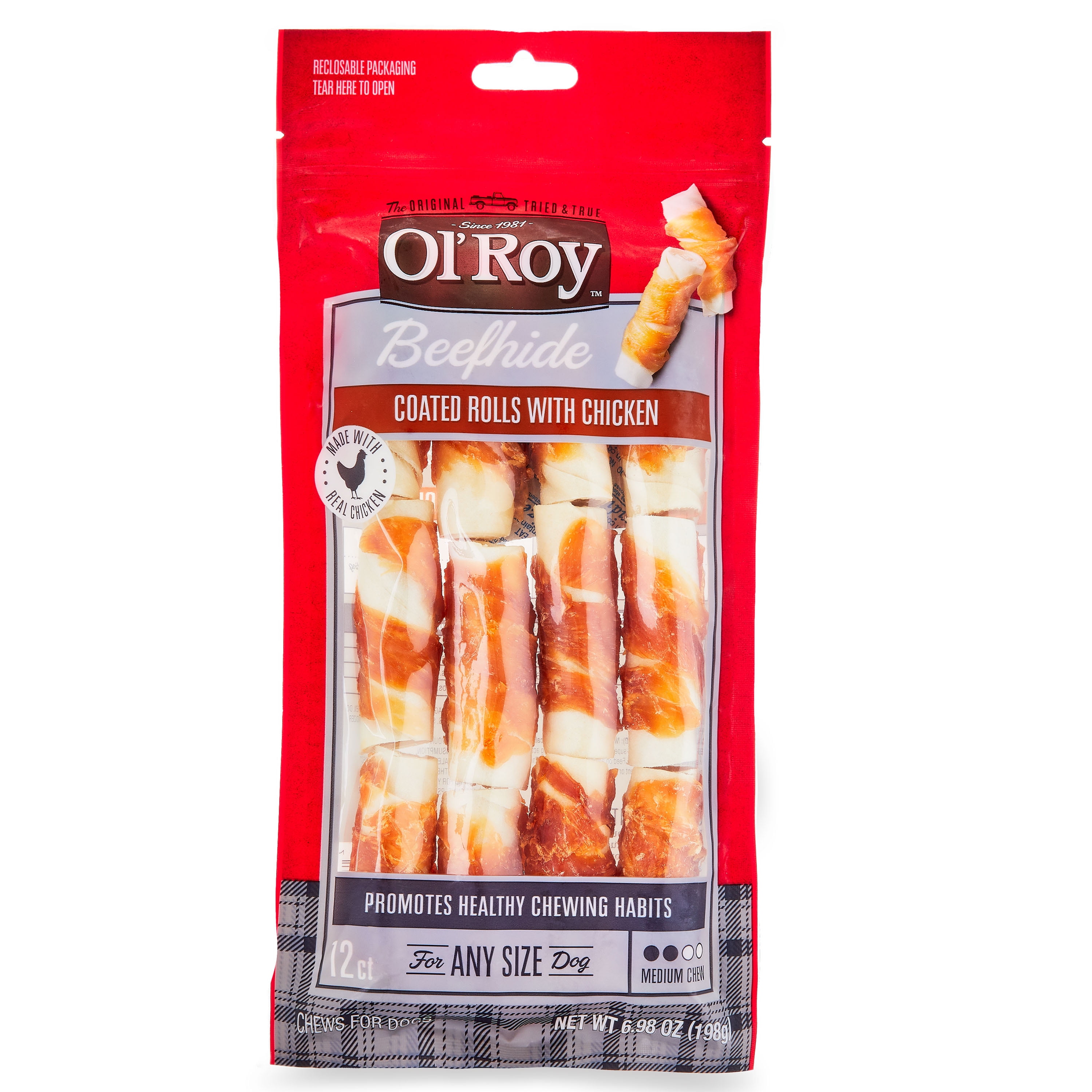 (6 pack) Ol' Roy Beefhide Coated Rolls with Chicken for Dogs, 6.98 oz, 12 Count