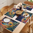 thumbnail image 5 of Watercolor Peacock Feathers Placemats Set of 12 Abstract Oil Painting Art Place Mats Indoor Wipeable Table Mats Washable Cloth Dining Table Placemats for Kitchen Holiday Party Home Decor 13x19 Inch, 5 of 9