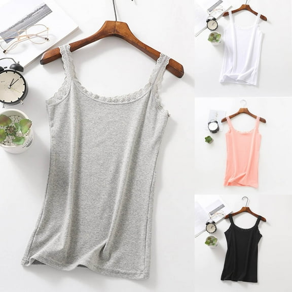 Nfurl Womens Camisole Tops Cute Lace Trim Basic Undershirts Breathable Soft Cotton Camisoles Stretch Slim Fit Layering Tees Casual Sleeveless Tank Top