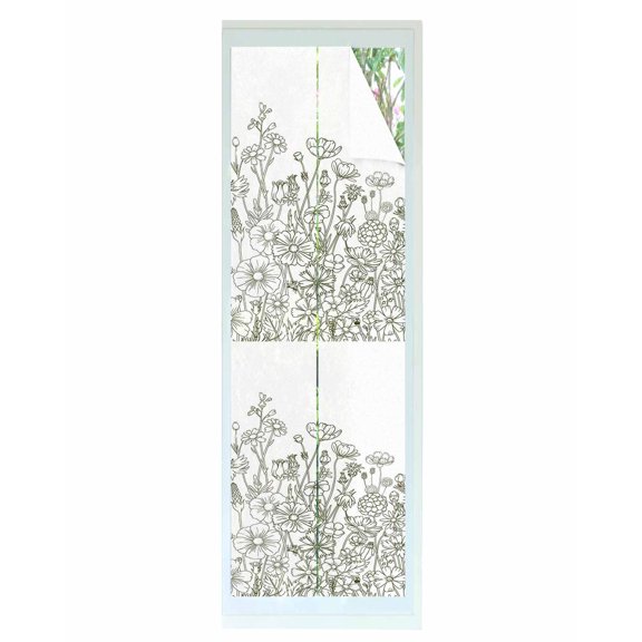 Window Privacy Film Botanical Flowers Stained Glass Window Film Decorative Sun Block Window Cover Farmhouse Abstract Floral Plants Herbs Window Clings Static Adhesive Sticker for Bathroom 23.6"x78.7"