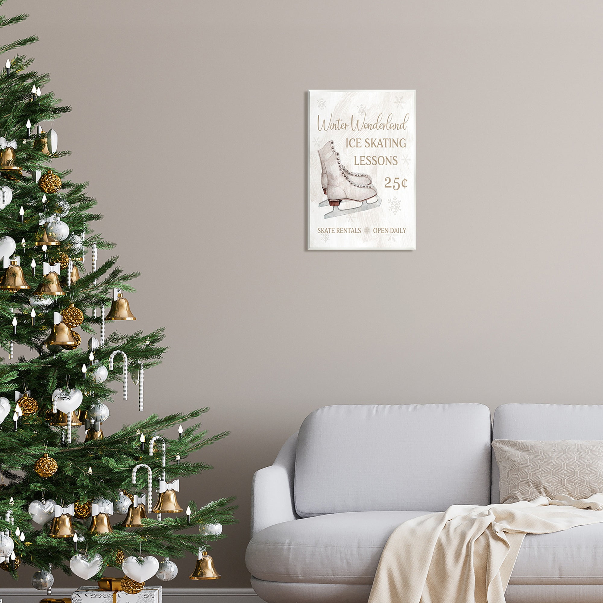Stupell Industries Ice Skating Lessons Sign Holiday Painting Unframed Art Print Wall Art, 13 x 19