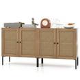 thumbnail image 1 of Giantex Buffet Bahut, Armoire de Rangement de Cuisine avec Portes Décorées en Rotin, Table Console (Chêne, 2), 1 of 8